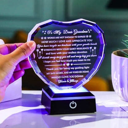 Arikyrist Gifts for Grandma with Colorful Light Base Great Grandma Birthday Gifts from Granddaughter Crystal Keepsake Best Gift Idea for Grandmother on Mother's Day Christmas Valentines - style: Grandma Gifts + Light Base
