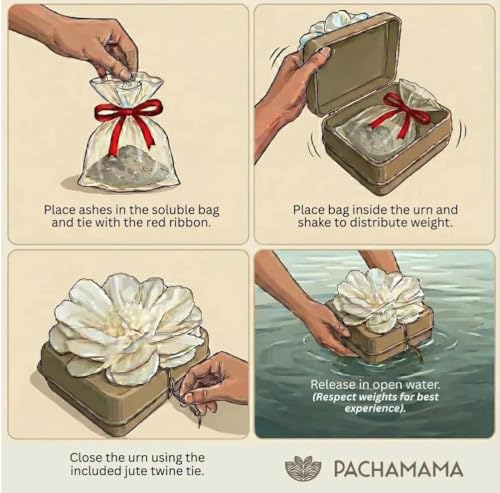 Biodegradable Water Burial Urn Kit with Pink Flower – Cruise Approved Ocean Ashes Scattering Ceremony with Certificate (3 Sizes) (Medium) - size: Medium