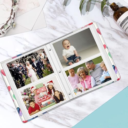 Fintie Photo Album 4x6 Photos - 112 Pockets Wallet Albums Memory Book | Vegan Leather Cover, 4X6 Picture Keepsakes, Family/Wedding/Travel Memory Book, Baby/Kids/Boys/Girls Gift, Raining Hearts - color: raining hearts