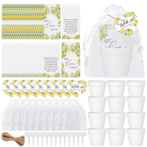 Cinrobiye 50 Sets Let Love Grow Wedding Favors for Guests Seed Packet Bags (Seed Not Include) with Tags & Labels Flowerpot for Bridal Shower Party Favors Bulk Wedding Souvenirs for Guests(Lemon) - color: Lemon