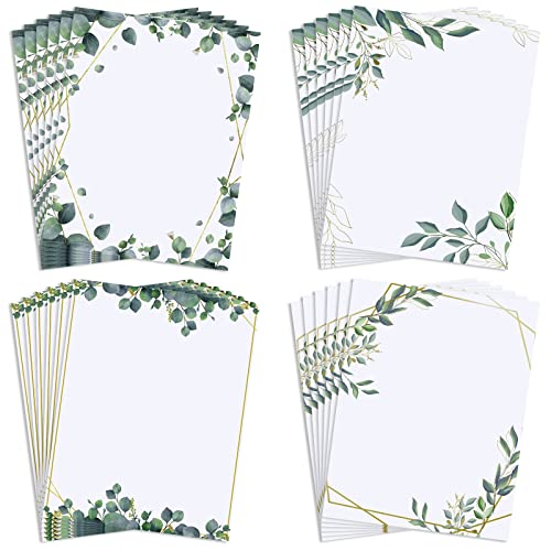 Teling 48 Sheets Decorative Printer Paper Writing Scrapbook Wedding Program Paper 8.27 x 10.6 Inches Greenery Flower Border Writing for Drawing Office Thank Greeting Stationery Supplies(Eucalyptus) - style: Eucalyptus