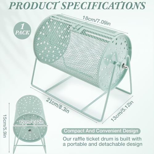 Teenyyou Raffle Drum, Holds 600 Tickets, Small, Integrated Rotary, Green | Metal Ticket Wheel Spinner with Stand, Raffle Ticket Cage for Games Events, Home Parties, School Rewards, 7.09 x 4.72 Inch - color: Green, size: 7.09" X 4.72", Small, style: Integr