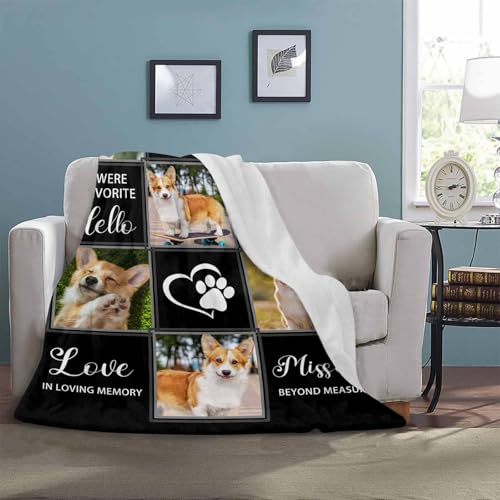 LOSARON Personalized Pet Memorial Blanket, Custom Sympathy Blankets Throws for Loss of Mother Father Grandma Grandpa Wife Husband Dog Grave Blankets for Cemetery Bereavement Gifts - color: 6 Photo Collage-4