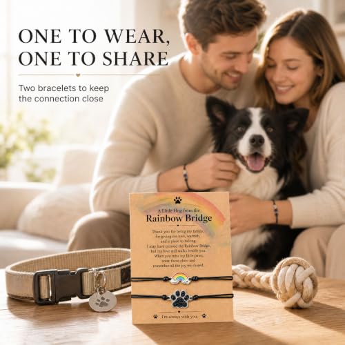 Pet Memorial Bracelet Set, Rainbow Bridge Pet Loss Sympathy Gift, Paw Print Bracelets, Dog Memorial Gifts for Loss of Dog or Cat, Keepsake for Pet Owners