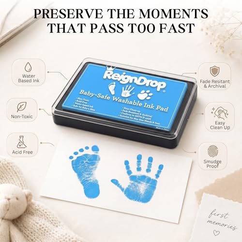 ReignDrop Baby Ink Pad for Hand and Footprints, Non-Toxic Acid-Free Keepsake Kit, Smudge-Proof Archival Ink Wipes Off Skin, for Scrapbook, Photo Album, Frames & Pet Paws, Baby Gift (Sky Blue) - color: Sky Blue