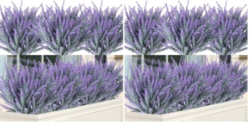 12 Bundles Artificial Lavender Fake Flowers Faux Plastic Plants for Home Wedding Kitchen Garden Patio Window Box Office Table Centerpieces Indoor Outdoor Decor, Gray Purple (Pack of 2) - color: Gray Purple, size: 12 Bundles (Pack of 2)