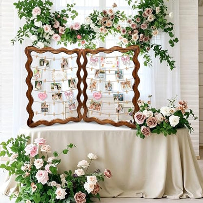 35.43x23.62In Photo Display Board for Wedding 2 Panel Photo Display Rack with Clips Wooden Rustic Picture Collage Frame for Wedding Halloween Christmas Graduation Decor