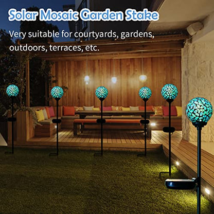 Afirst Solar Outdoor Decorative Light, Mosaic Stake for Yard Decor, 3.5" | 2 Pack Crackle Glass Sphere Mosaic Glass Ball Stake, Waterproof Design & Solar Lights for Lawn, Yard & Pathway Decor, Blue