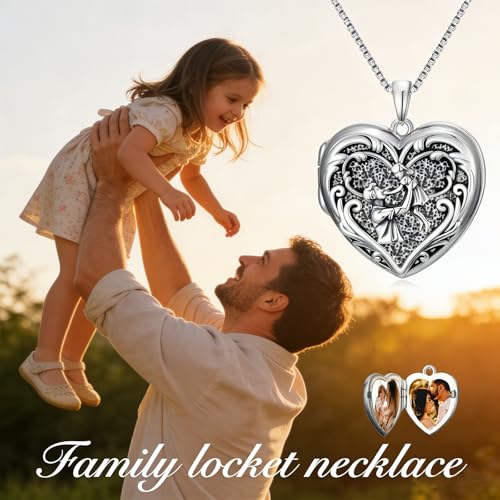 Poiuy Heart Locket Necklace for Women Photo Locket Necklace Gifts For Women | That Holds Pictures Locket Jewelry Anniversary Birthday Christmas Memento Gifts for Mom Daughter Women Girlfriend Sister - style: 03-father family