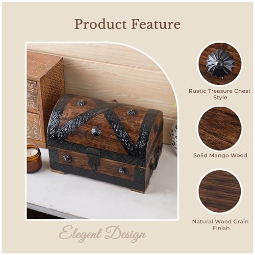 Ajuny Wooden Pirate Treasure Chest Jewelry Box Keepsake Organizer with Lock