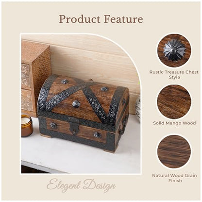 Ajuny Wooden Pirate Treasure Chest Jewelry Box Keepsake Organizer with Lock