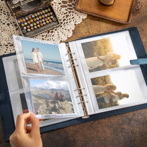 Leather Photo Album for 4x6 Pictures Photo Book With 30 Writing Paper for Family Wedding Anniversary Baby Vacation Picture Album (Blue Camera) - color: Blue Camera