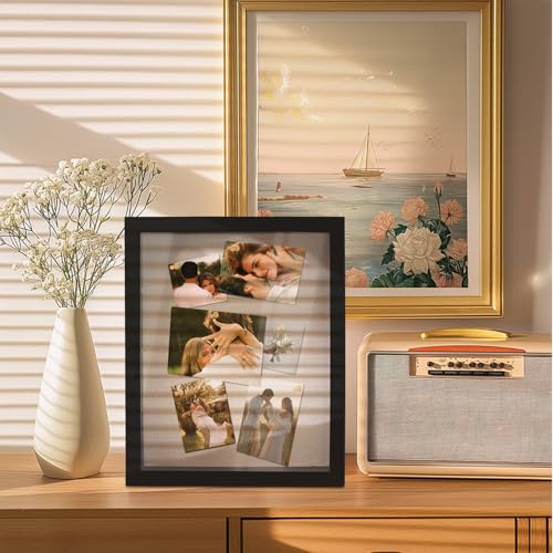 11x14 Shadow Box Display Case with Linen Back and Removable Shelves | Shadow Box Picture Frame, Wooden Memory Box for Wedding Bouquet, Photos, Medals, Keepsakes (Black)