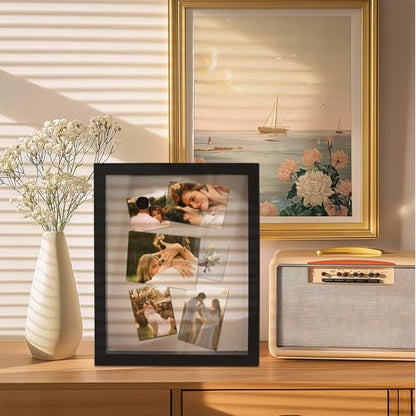 11x14 Shadow Box Display Case with Linen Back and Removable Shelves | Shadow Box Picture Frame, Wooden Memory Box for Wedding Bouquet, Photos, Medals, Keepsakes (Black)
