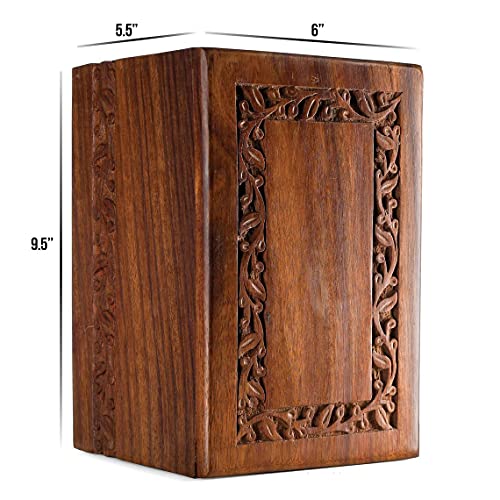 SOULURNS Border Engraved Wooden Urn for Human Ashes - Large Rosewood Cremation Urn for Adult Male or Female - Fits up to 200 lbs - Includes Premium Velvet Bag - size: Fits 200 Lbs