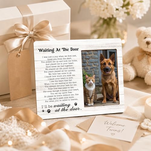Pet Memorial Photo Frame - Waiting At The Door Dog Wooden Tabletop Picture Frame - Sympathy Memorial Gifts For Loss Of Dog Cat Owner - In Loving Memory Frame Favors -72 - style: YuHong-Photo Frame-B72