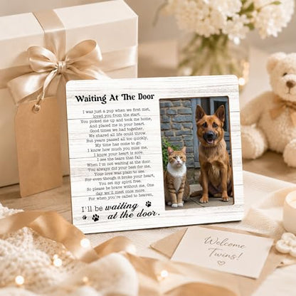 Pet Memorial Photo Frame - Waiting At The Door Dog Wooden Tabletop Picture Frame - Sympathy Memorial Gifts For Loss Of Dog Cat Owner - In Loving Memory Frame Favors -72 - style: YuHong-Photo Frame-B72