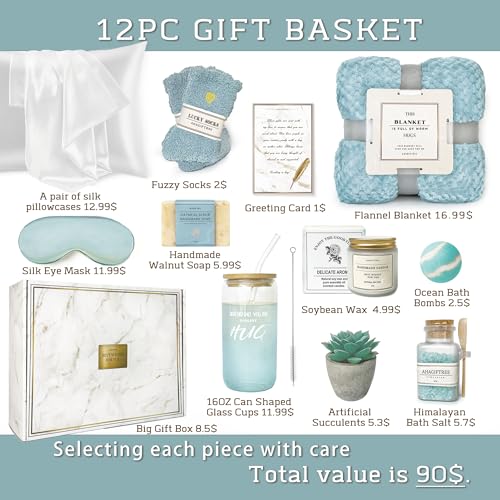 AHAGIFTREE Gift Basket for Women, Birthday Gifts Get Well Soon Gift Baskets For Women,12PC Get Well Gifts After Surgery,Care Package,Grief,Sympathy Gifts (cerulean) - color: Cerulean