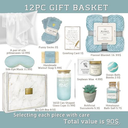 AHAGIFTREE Gift Basket for Women, Birthday Gifts Get Well Soon Gift Baskets For Women,12PC Get Well Gifts After Surgery,Care Package,Grief,Sympathy Gifts (cerulean) - color: Cerulean