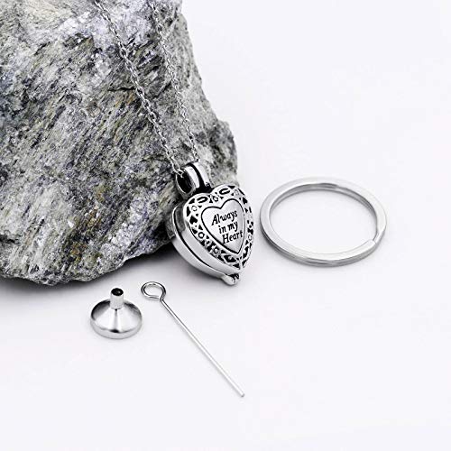 Beydodo Personalized Heart Cremation Urn Necklace for Ashes Always in My Heart Memory Necklace Gift with Funnel Kit - color: Custom