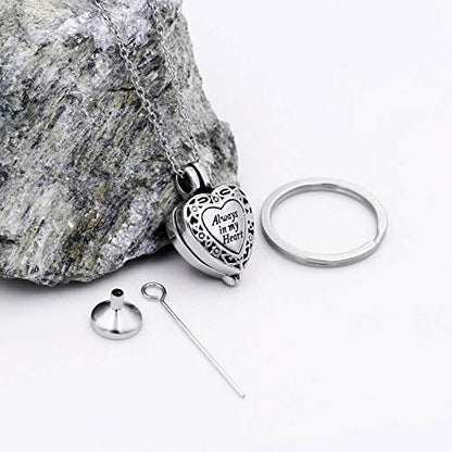 Beydodo Personalized Heart Cremation Urn Necklace for Ashes Always in My Heart Memory Necklace Gift with Funnel Kit - color: Custom