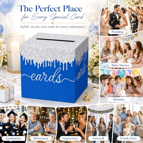 Blue Silver Card Box with Slot for Graduation, Wedding and Birthday Party - color: Blue Silver02