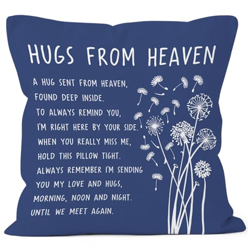 Dandelion Sympathy Gifts for Loss of Loved One Throw Pillow Cover 18x18, Bereavement Memorial Remembrance Gifts Decor Pillow Cases for Bedroom Living Room, Blue Hugs from Heaven Pillowcases - color: Heaven Hug