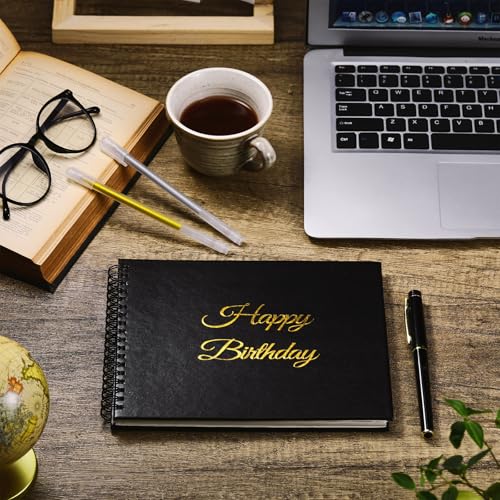 Mooliwe Birthday Guestbook with Pens Stickers Happy Birthday Signature Book 8.3 x 6.5 Inch Black Gold Birthday Guestbook for Birthday Photobooth Photo Strips Scrapbook Birthday Gift Party Supplies - color: Black