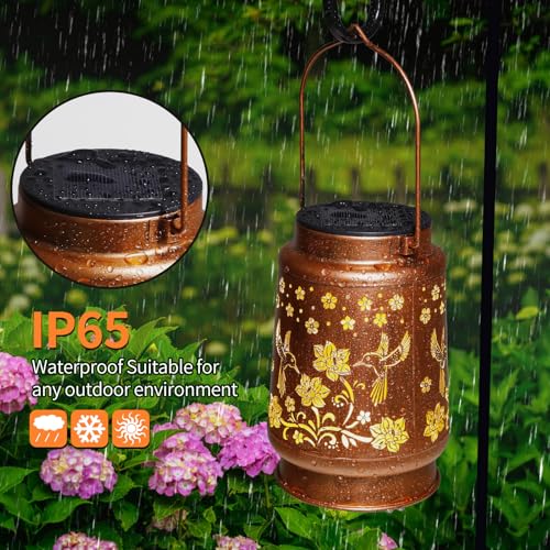 Solar Lanterns Outdoor Waterproof Hummingbird Garden Decor Birthday Gifts for Women Mom Grandma Hanging Solar Lights Metal Solar Decoration Outside for Yard,Patio,Backyard,Porch - style: A. 1 Pack Hummingbird Lantern