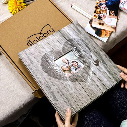 Holoary Self Adhesive Page Scrapbook Photo Album with Metallic Pen for 3x5 4x6 5x7 6x8 8x10 Hand Made DIY 40 pages Albums, Printed Kraft Paper Cover Memory Book (Wood Grain with Window) - color: Wood Grain