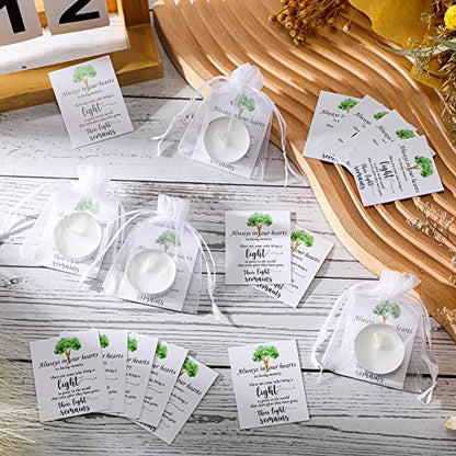 50 Set Funeral Party Favors Memorial White Candles Unscented Funeral Gifts Tealight Candles with Condolence Bereavement Cards and Organza Bags for Guest Celebration of Life Decorations (Classic) - style: Classic