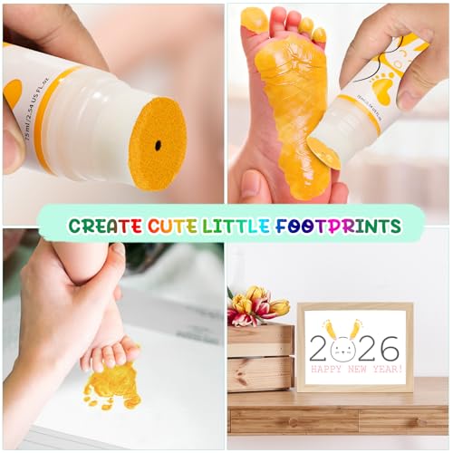 Baby Hand and Footprint Paint with Sponge Head, 2.54 fl oz, Non-Toxic & Acid-Free, Washable Baby Safe Paint for Newborn Keepsakes, Dog Nose & Paw Prints, Ideal New Mom Gift - Warm-Yellow - color: Warm-Yellow