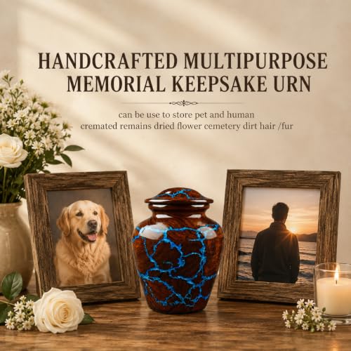 Small Cremation Urn for Human Ashes Adult - Keepsake Memorial & Funeral Urn for Mom, Dad | Premium Mini Rosewood Urn - Blue Resin Inlay | Sharing Urn for Men & Women, Pet Urn for Dog & cat - 20 CU/in - size: SMALL 20 Cu