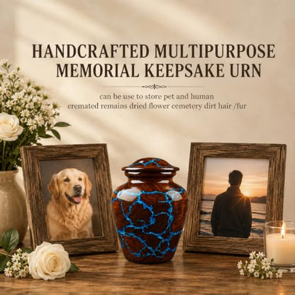 Small Cremation Urn for Human Ashes Adult - Keepsake Memorial & Funeral Urn for Mom, Dad | Premium Mini Rosewood Urn - Blue Resin Inlay | Sharing Urn for Men & Women, Pet Urn for Dog & cat - 20 CU/in - size: SMALL 20 Cu