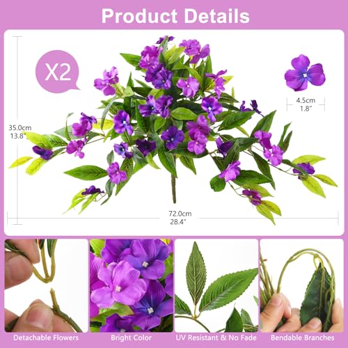 Hommyea Artificial Flowers for Outdoor, 2 PSC UV Resistant Fake Plants - color: Double Purple