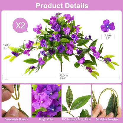 Hommyea Artificial Flowers for Outdoor, 2 PSC UV Resistant Fake Plants - color: Double Purple