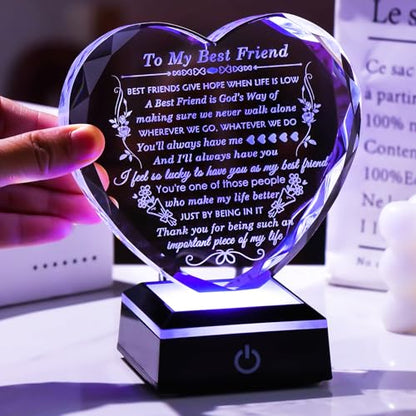 Arikyrist Best Friend Birthday Gifts with Colorful LED Base Crystal to My Best Friend Heart Gifts Friendship Gift for Women for Christmas Female Friend Gift Ideas BFF Gift for Her, Bestie Gifts - style: Best Friend Gifts 2