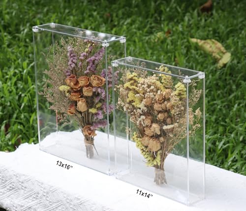 13x16 Acrylic Shadow Box, Assemble Display Case, DIY Tabletop/Wall Mount Display Frame, All Clear Memory Box for Dried Flowers/Kids Room/Birthday/Wedding/Party(13x16x3”, Assemble Frame) - size: 13x16", Assembly Frame