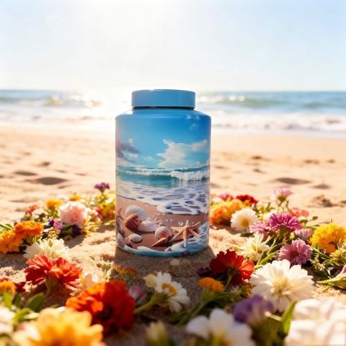 Large Cremation Urns for Human Ashes, for Adult Female & Male | 220 lbs Capacity, Stainless Steel Material, Sealing Well & Durable & Waterproof, Funeral Ash Keepsake, Ocean Heaven Pattern