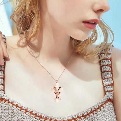 zeqingjw Cross Urn Necklace for Ashes for Men Women Stainless Steel Cremation Golf Clubs Jewelry Ashes Keepsake Memorial Pendant Ash Holder of Loved Ones - color: Rose Gold