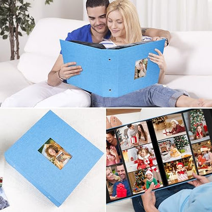 Aevdor Large Capacity 4x6 Photo Album, 1000 Photos, Linen Cover, Blue | Black Inner Pages, 3 Horizontal and 2 Vertical Pockets per Side, Front Photo Window, Family, Wedding & Travel Memories - color: Linen Blue
