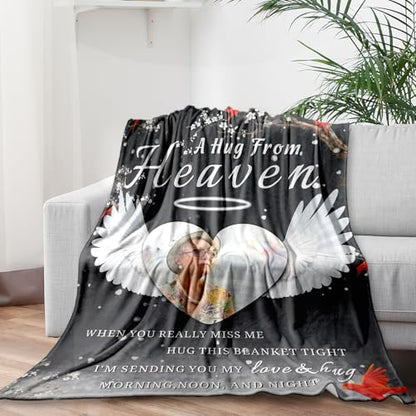 Arovene Ship Next Day, Custom Memorial Blanket with Photo - Printed in USA, A Hug from Heaven Blanket, Personalized Sympathy Gifts for Loss of Loved One Dad Mom Husband Wife Friend Dog Memorial Gifts - color: Style 07
