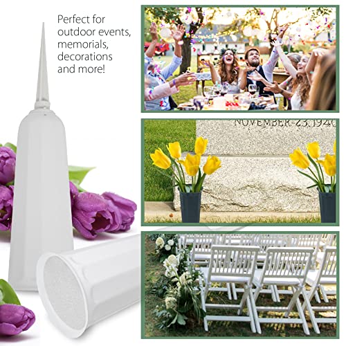 Memorial Floral Vases with Foam Included - (White, 2 Pack) | Outdoor In Ground Vases with Stakes, for Fresh and Artificial Flowers - size: 2-Pack