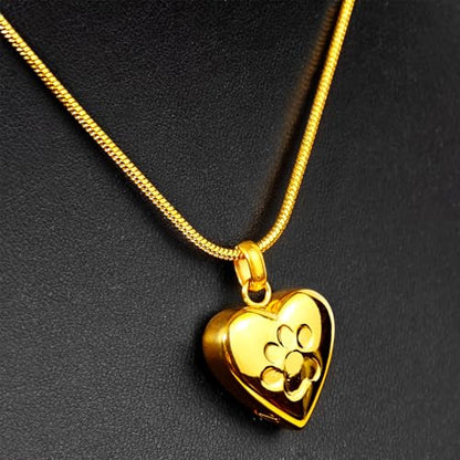 LittleFlower Paw Print Heart Pet Ashes Urn Necklace, Keepsake Pendant-Gold - style: Gold