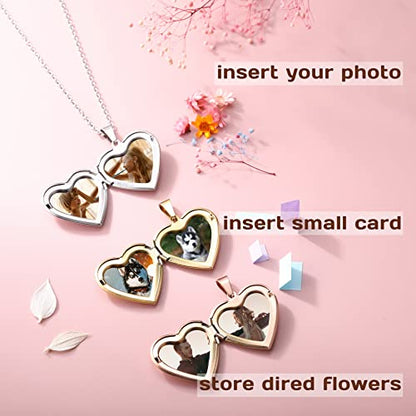 Personalized Heart Locket Necklace for Women with Picture Custom Inside Engraved Text Silver/Gold/Rose Gold Photo Locket Stainless Steel Memorial Gifts for Mom Daughter Grandmother - color: D1: Always in my heart (Silver)