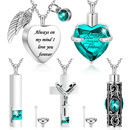 Fumete 5 Pcs Urn Necklaces for Ashes Cremation Keepsake - color: Light Blue