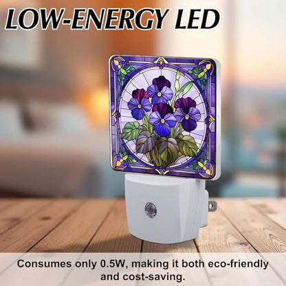 Violet Stained Glass Night Lights Plug into Wall for Room, Violet Night Light LED for Bedroom - color: Violet