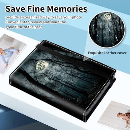 Photo Album 4x6 120 Pockets Photos with Elastic Band, PU Leather Photo Books Small Mini Capacity Picture Album for Family Wedding Travel Anniversary Baby Vacation Pictures, Moonlight Forest - color: Moonlight Forest