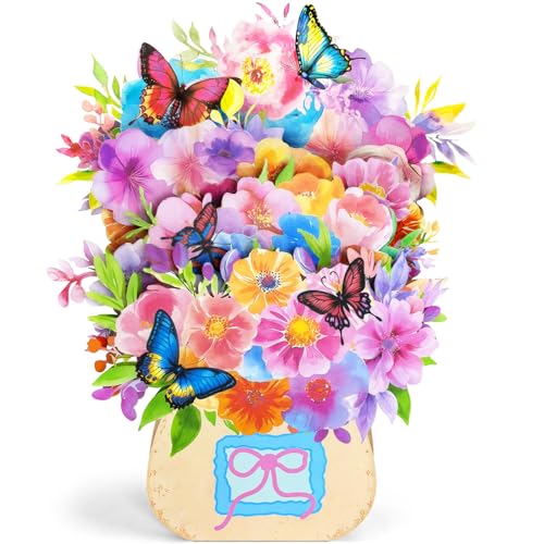Pop Up Birthday Cards for Women | Butterflies & Paper Flowers Pop-Up Bouquet, With Envelope, Thank You Cards, Gift for Wife Mom Mother in Law - color: Watercolor Butterfly Bouquet