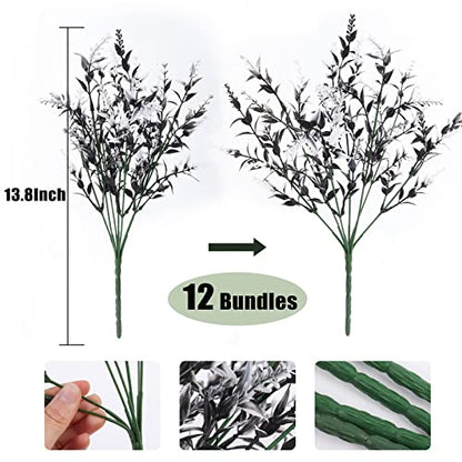 RECUTMS Artificial Plants Spring Black Greenery Fake Fall Outdoor Flowers - color: Black+white, size: 12 Bundles